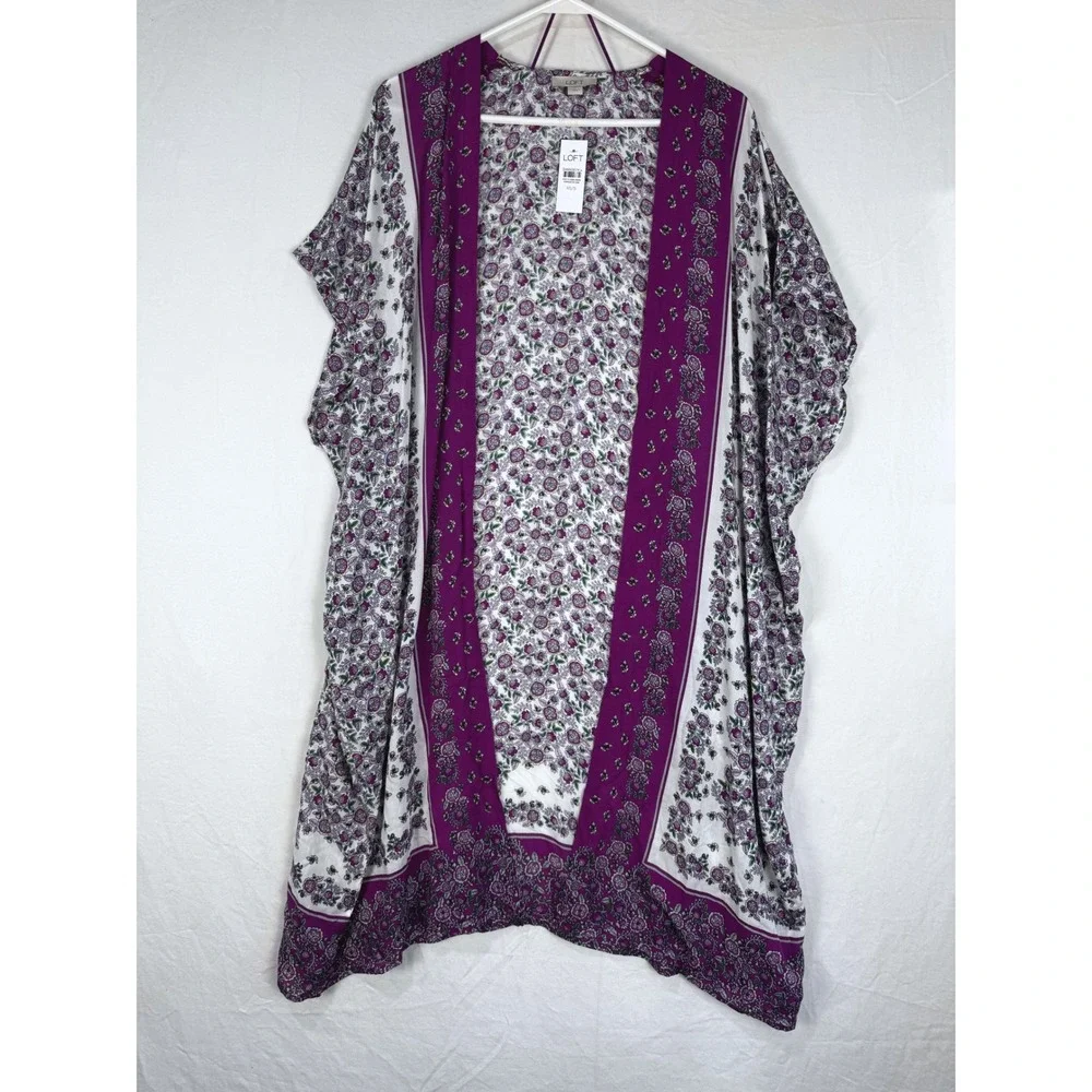 LOFT Kimono Wrap Women XS/S Purple Floral Modal New Open Front Shawl Coverup